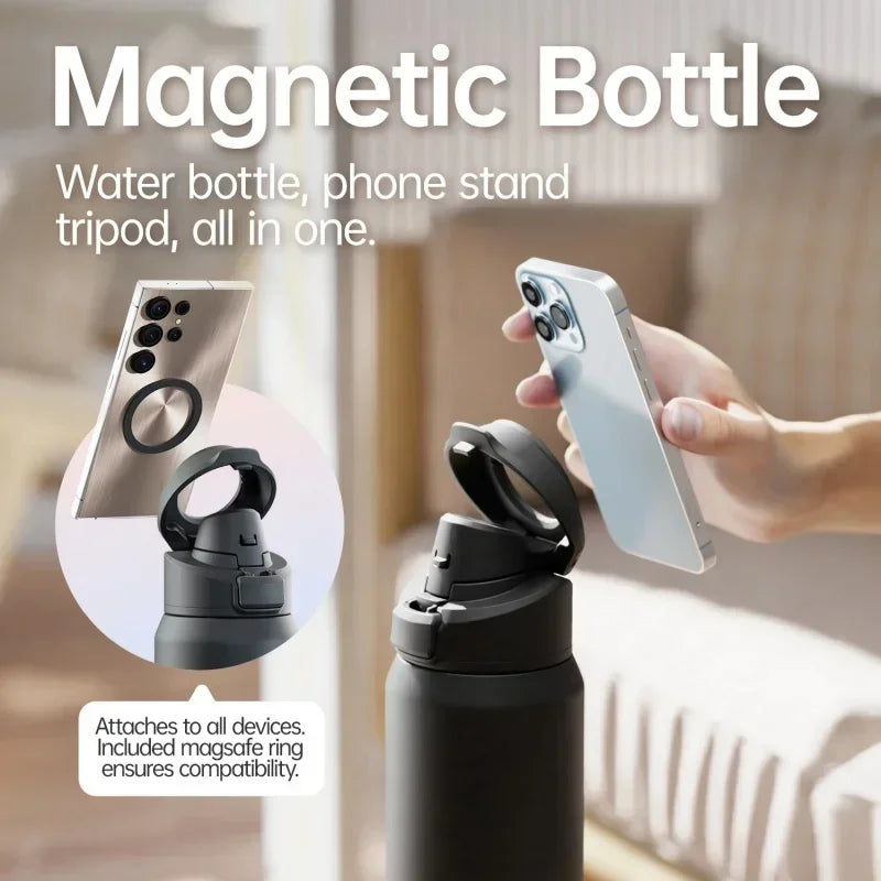 Sports Inox Thermal Bottle with Magnetic Stand for Cell Phone