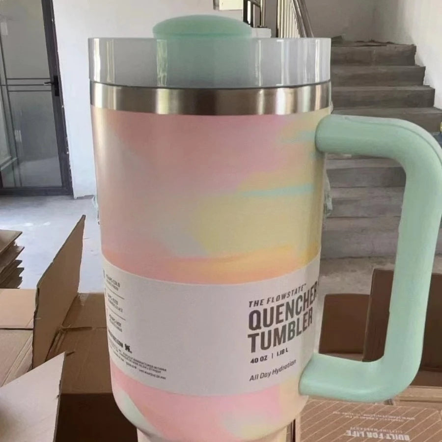 40oz insulating cup with handle and leak-proof straw